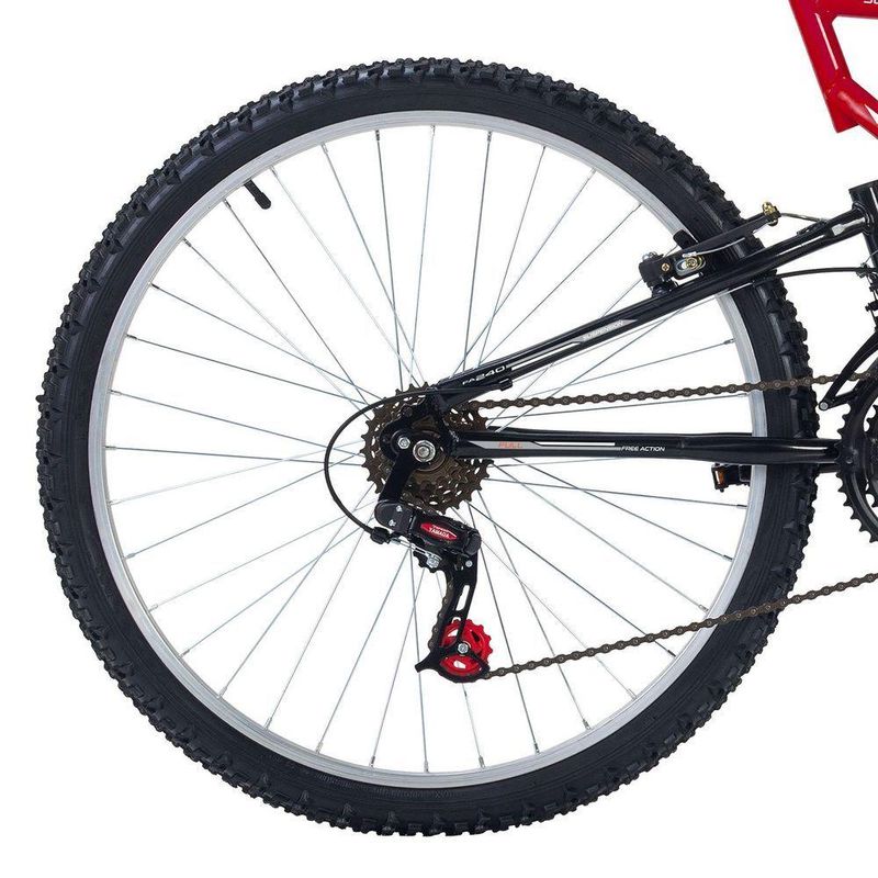 Bicicleta Mountain Bike Full FA 240 Aro 26 Quadro Aço 18 Marchas V-Brake Vermelho Coke Free Action