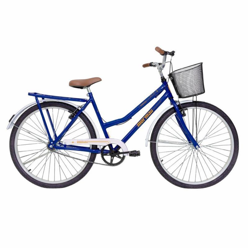 Bicicleta Soberana Urbana Transporte e Passeio Aro 26 Quadro Aço 1v Azul V-Brake Mormaii