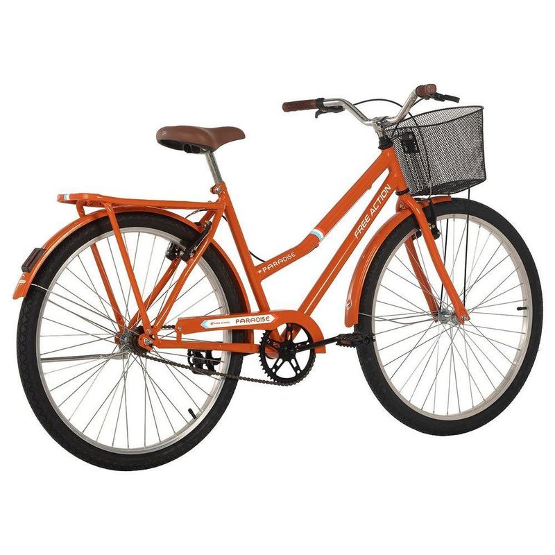 Bicicleta Paradise Urbana Aro 26 Quadro Aço 1 Marcha V-Brake Laranja Free Action