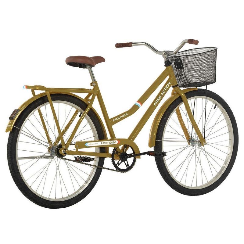 Bicicleta Paradise Urbana Aro 26 Quadro Aço 1 Marcha Free Action Dourado