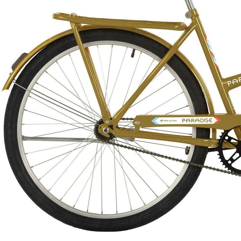 Bicicleta Paradise Urbana Aro 26 Quadro Aço 1 Marcha Free Action Dourado