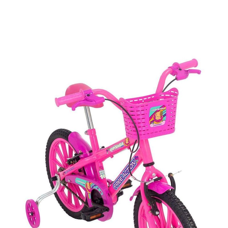 Bicicleta Infantil Aro 16 Capivara Lovers com Freio V-Brake Rosa Chicle Free Action