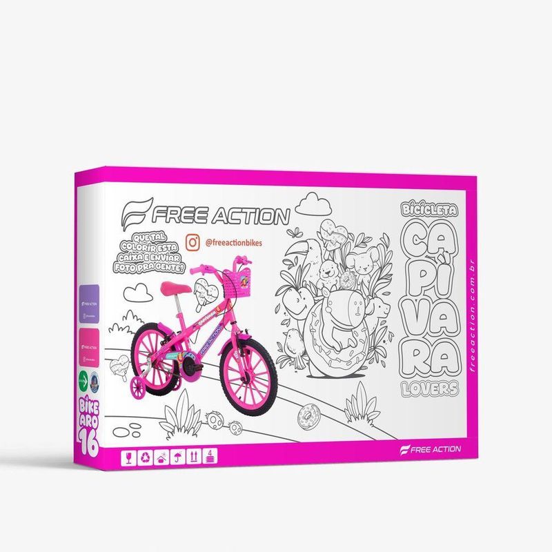 Bicicleta Infantil Aro 16 Capivara Lovers com Freio V-Brake Rosa Chicle Free Action