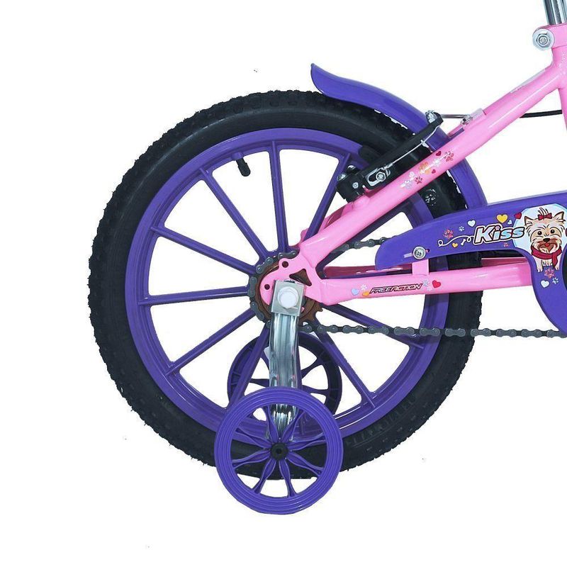 Bicicleta Infantil Aro 16 Kiss Mtb V-Brake Rosa Claro Free Action