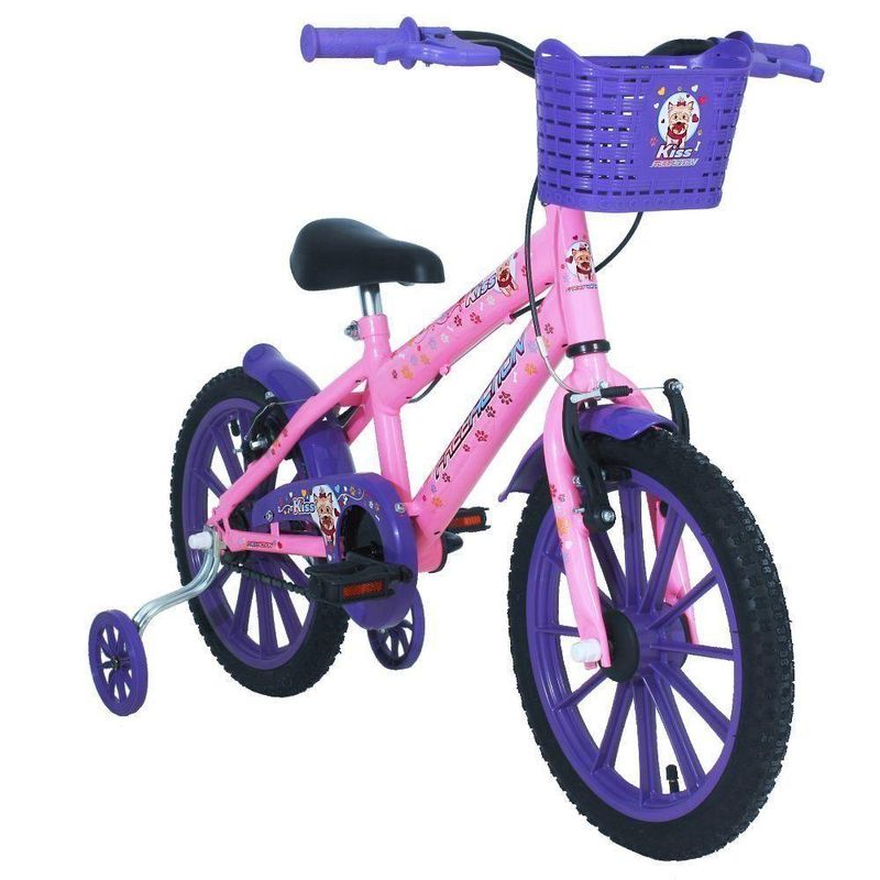 Bicicleta Infantil Aro 16 Kiss Mtb V-Brake Rosa Claro Free Action
