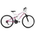 Bicicleta Fullsion Mountain Bike Aro 26 Quadro Aço 18 Marchas V-Brake Branco com Rosa Mormaii