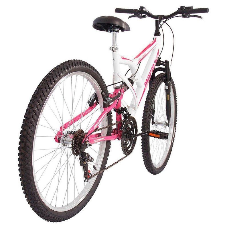 Bicicleta Fullsion Mountain Bike Aro 26 Quadro Aço 18 Marchas V-Brake Branco com Rosa Mormaii