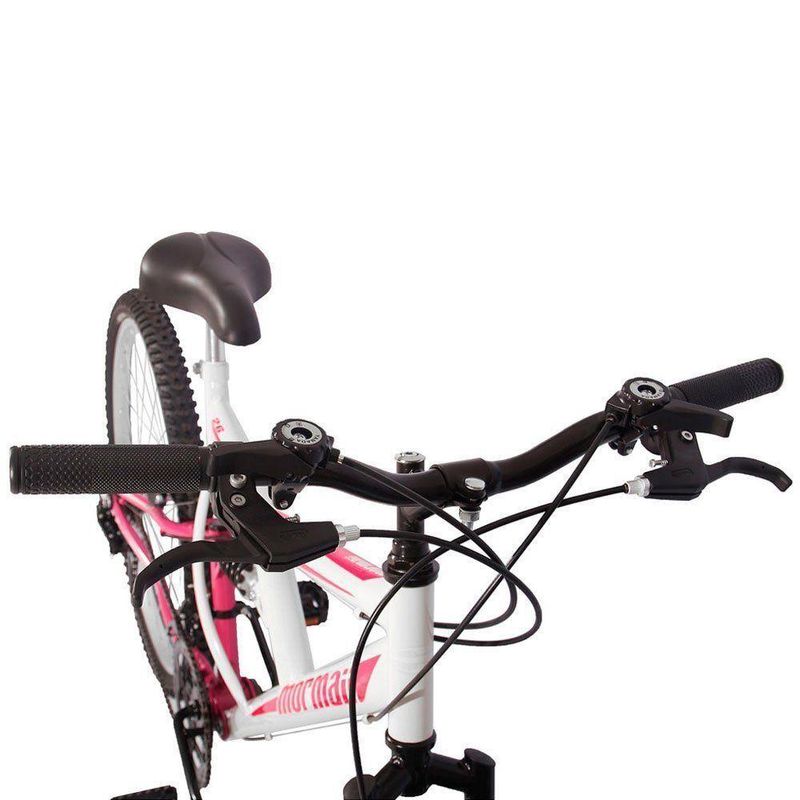 Bicicleta Fullsion Mountain Bike Aro 26 Quadro Aço 18 Marchas V-Brake Branco com Rosa Mormaii