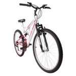 Bicicleta Fullsion Mountain Bike Aro 26 Quadro Aço 18 Marchas V-Brake Branco com Rosa Mormaii