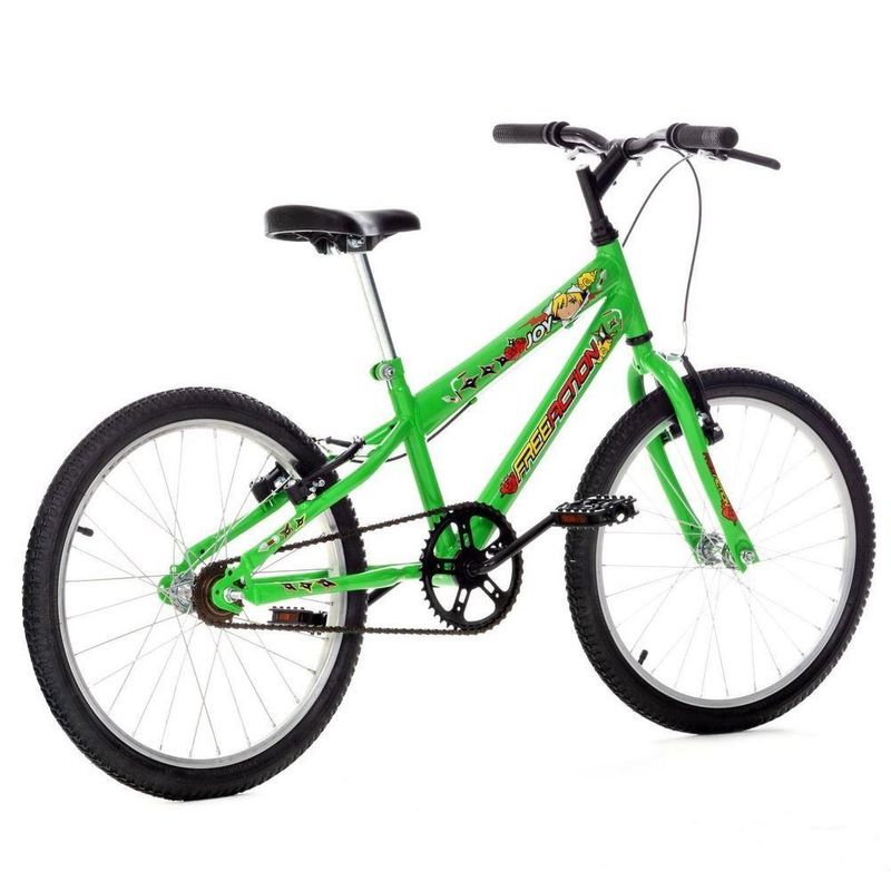 Bicicleta Joy Mountain Bike Aro 20 Quadro Aço 1v V-Brake Verde Kawasaki Free Action