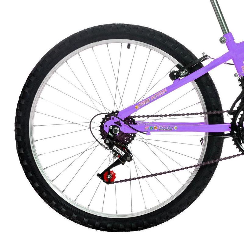 Bicicleta Donna Mountain Bike Aro 24 Quadro Aço 18 Marchas V-Brake Lilás Free Action