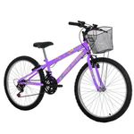 Bicicleta Donna Mountain Bike Aro 24 Quadro Aço 18 Marchas V-Brake Lilás Free Action