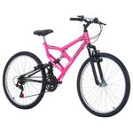 Bicicleta Mountain Bike Full FA 240 Aro 26 Quadro Aço 18 Marchas Free Action Rosa Chicle