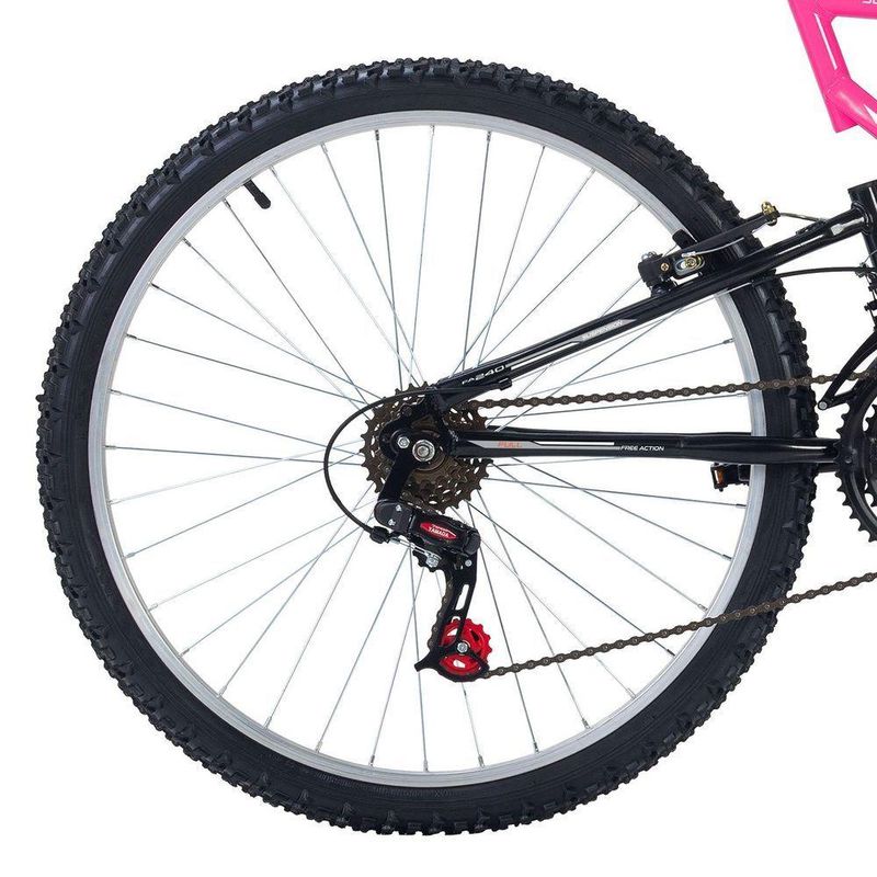 Bicicleta Mountain Bike Full FA 240 Aro 26 Quadro Aço 18 Marchas Free Action Rosa Chicle