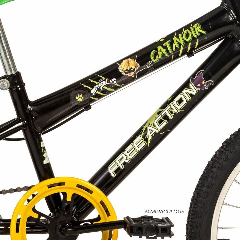 Bicicleta Infantil Cat Noir & Miraculous Aro 20 V-Brake Preto Brilho Free Action