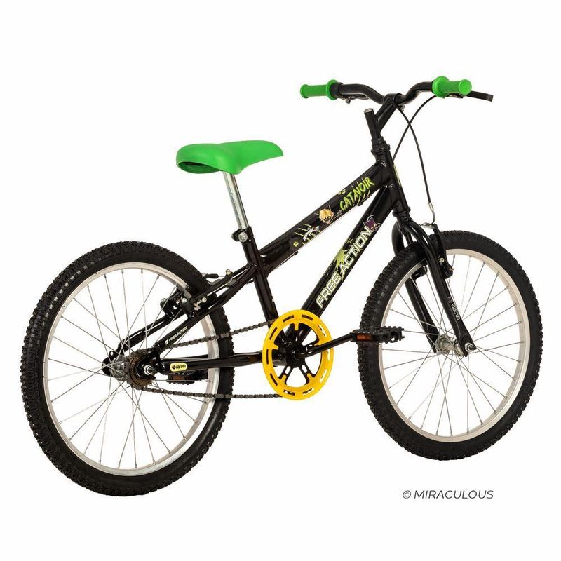 Bicicleta Infantil Cat Noir & Miraculous Aro 20 V-Brake Preto Brilho Free Action