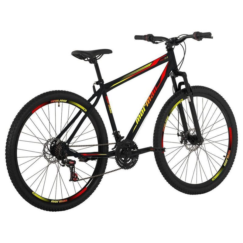 Bicicleta Jaws 20 Mountain Bike Aro 29 Quadro Aço 21 Marchas Mormaii Preto com Grafismo Vermelho