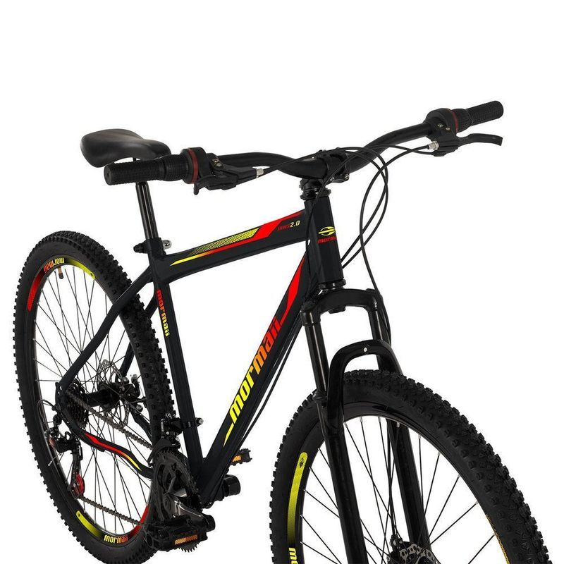 Bicicleta Jaws 20 Mountain Bike Aro 29 Quadro Aço 21 Marchas Mormaii Preto com Grafismo Vermelho