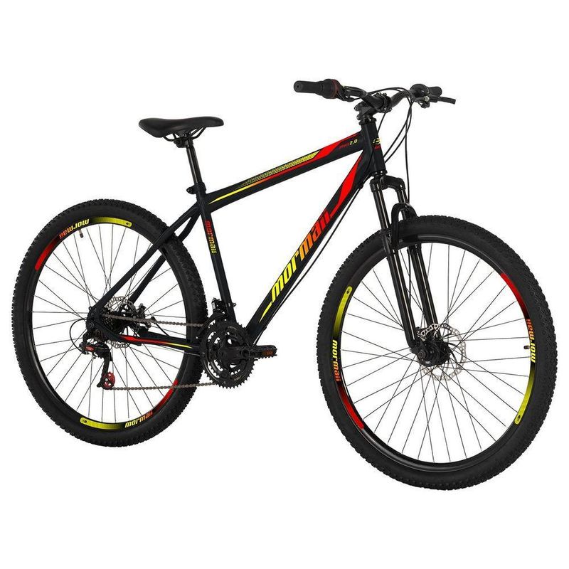 Bicicleta Jaws 20 Mountain Bike Aro 29 Quadro Aço 21 Marchas Mormaii Preto com Grafismo Vermelho