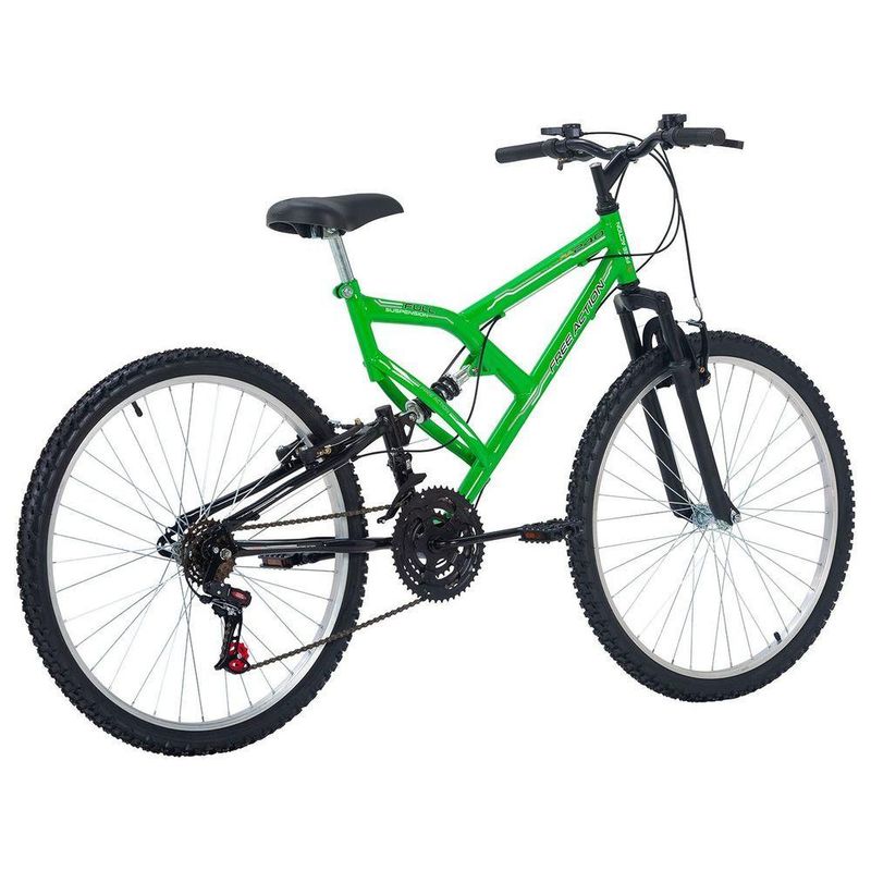 Bicicleta Full FA 240 Mountain Bike Aro 26 Quadro Aço 18 Marchas Verde Kawasaki Free Action