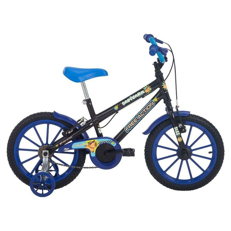 Bicicleta Infantil Capivara Riders Aro 16 Quadro Aço V-Brake Preto Brilho Free Action
