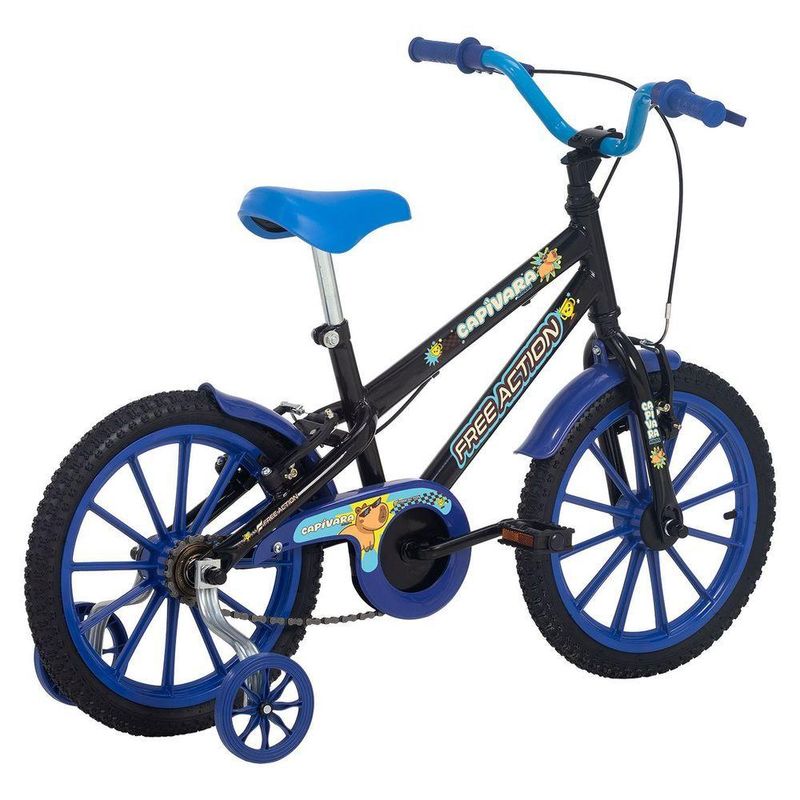 Bicicleta Infantil Capivara Riders Aro 16 Quadro Aço V-Brake Preto Brilho Free Action