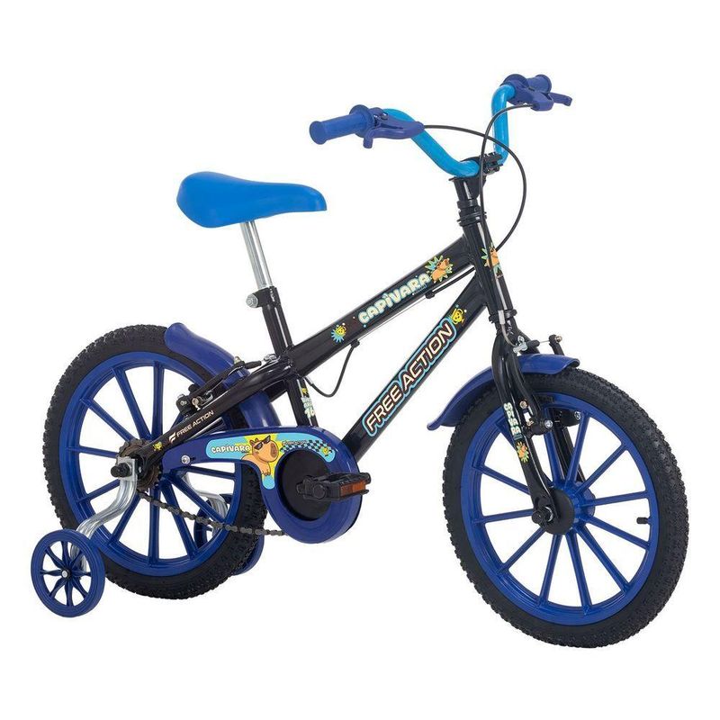 Bicicleta Infantil Capivara Riders Aro 16 Quadro Aço V-Brake Preto Brilho Free Action
