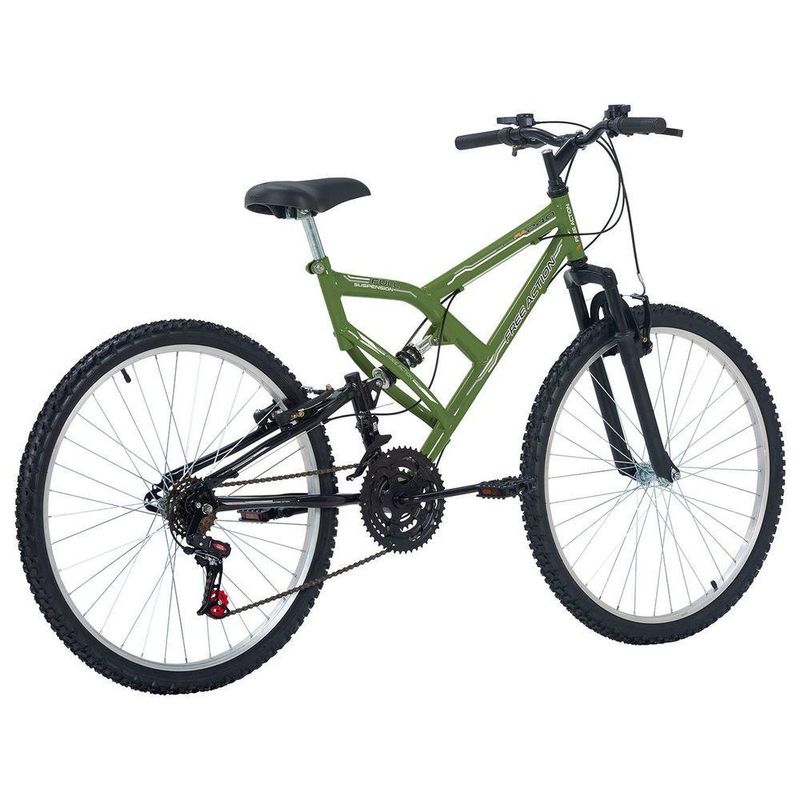 Bicicleta Full FA 240 Mountain Bike Aro 26 Quadro Aço 18 Marchas Verde Militar Free Action
