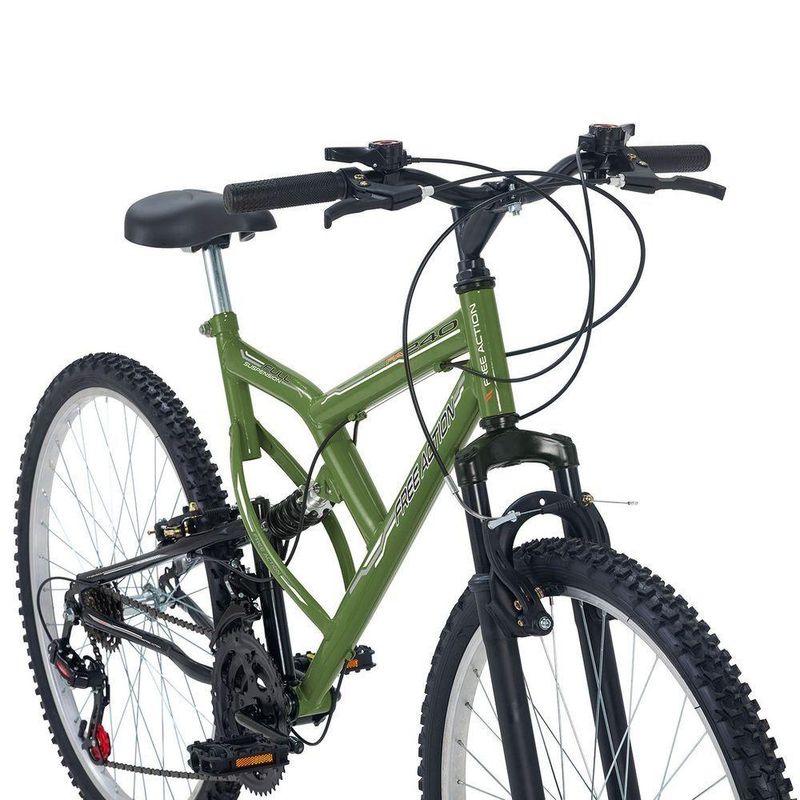 Bicicleta Full FA 240 Mountain Bike Aro 26 Quadro Aço 18 Marchas Verde Militar Free Action