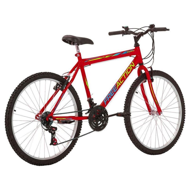 Bicicleta Eden Mountain Bike Aro 26 Quadro Aço 18 Marchas Vermelho Coke Free Action