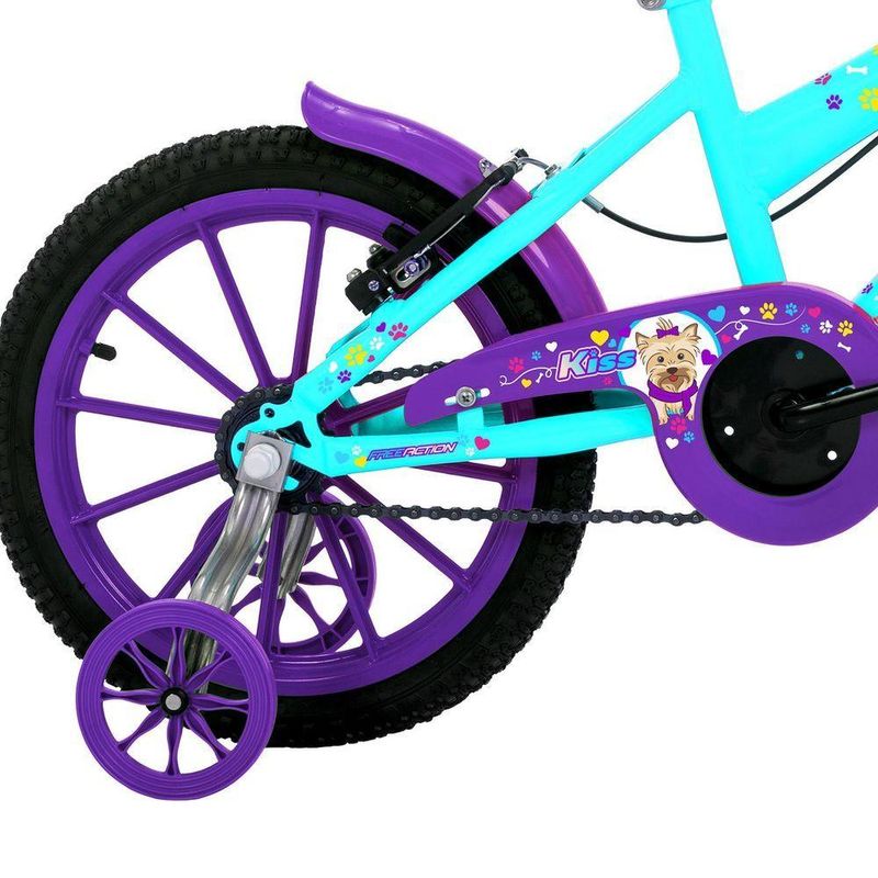 Bicicleta Infantil Kiss Aro 16 com V-brake e Cesta Verde Tiffany Free Action