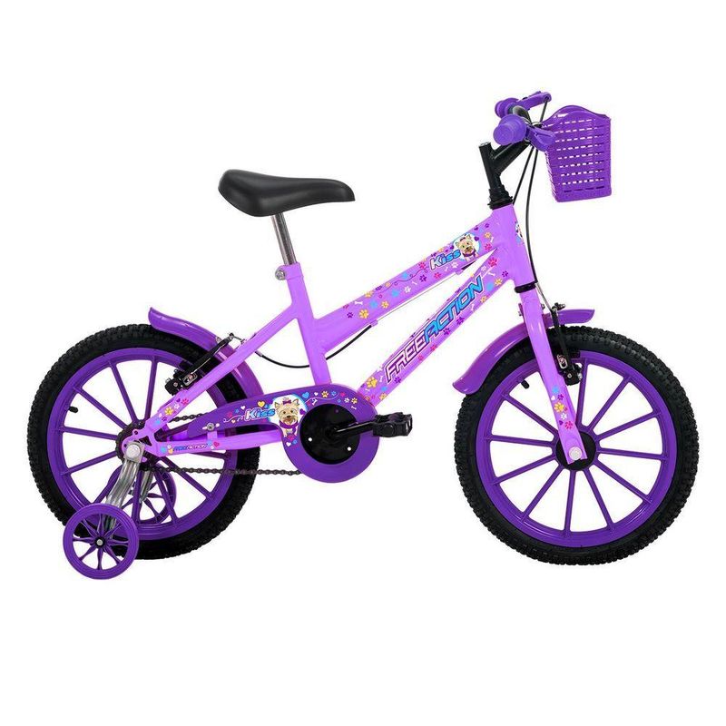 Bicicleta Infantil Aro 16 Kiss Mtb 1v com V-brake Lilás Free Action