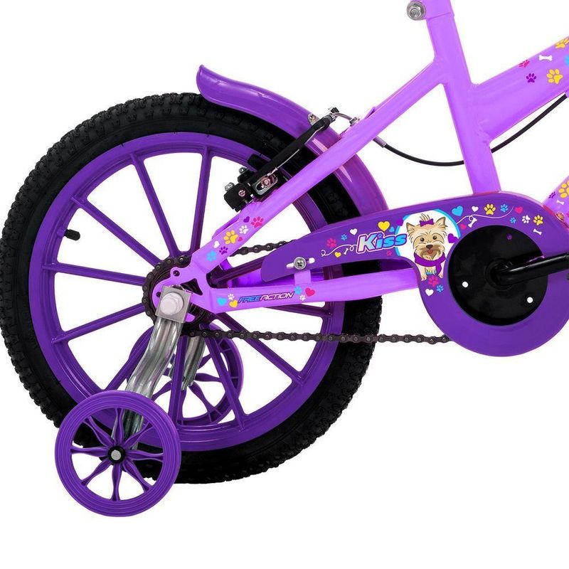 Bicicleta Infantil Aro 16 Kiss Mtb 1v com V-brake Lilás Free Action