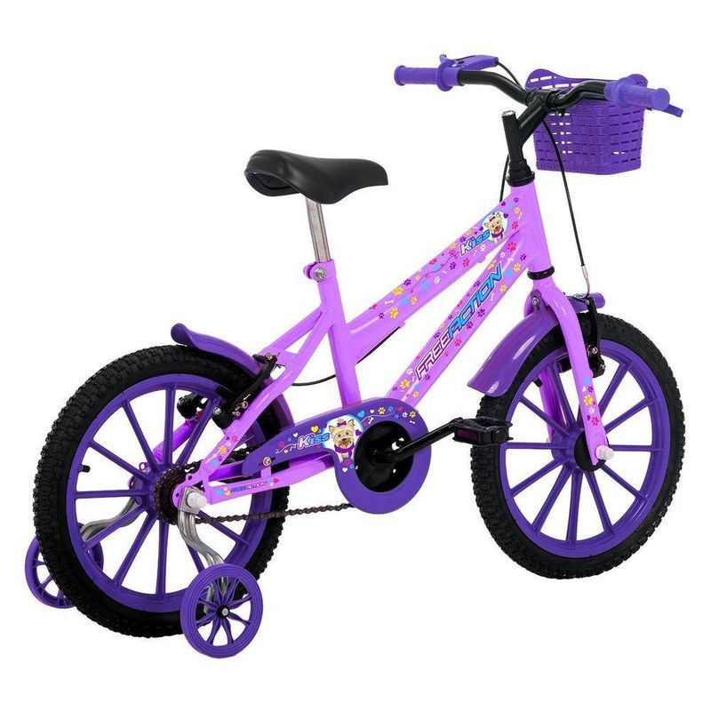Bicicleta Infantil Aro 16 Kiss Mtb 1v com V-brake Lilás Free Action