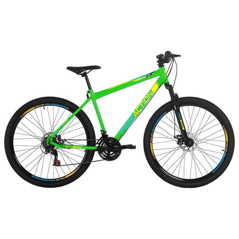 Bicicleta Flexus 20 Mountain Bike Aro 29 Quadro Aço 21v Free Action Verde Kawasaki