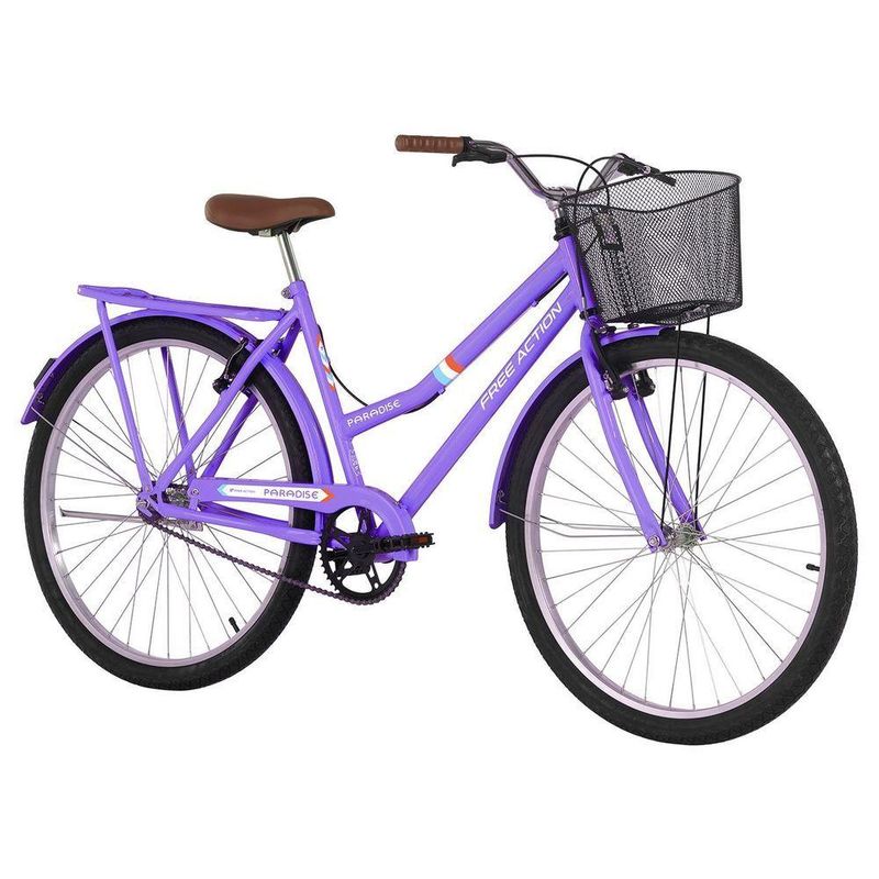 Bicicleta Paradise Transporte e Passeio Aro 26 1v V-Brake Lilás Free Action