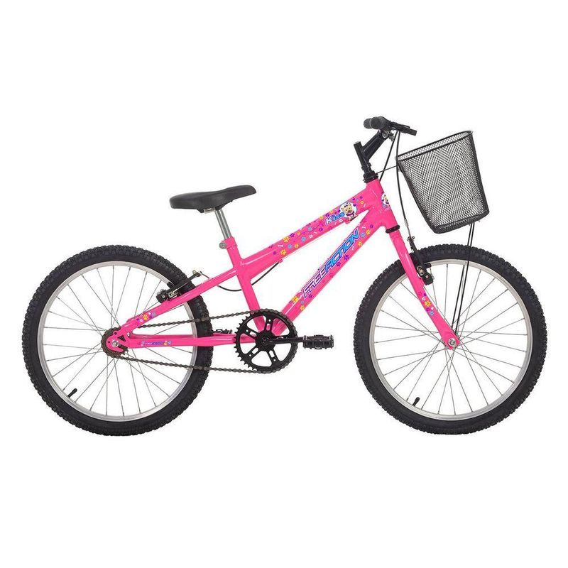 Bicicleta Infantil Kiss Aro 20 Mtb Quadro Aço 1v V-brake Rosa Chicle Free Action