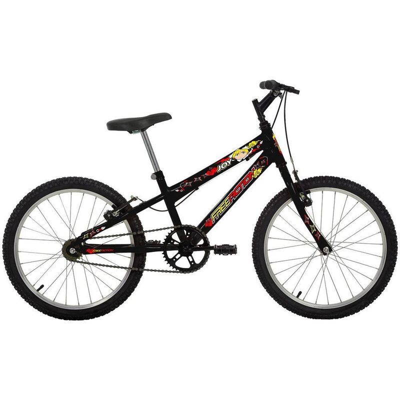 Bicicleta Joy Mountain Bike Aro 20 Quadro Aço 1 Marcha V-Brake Preto Brilho Free Action
