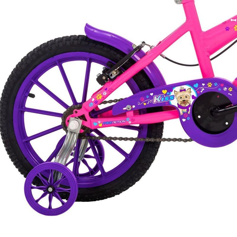 Bicicleta Infantil Aro 16 Kiss V-Brake Rosa Chicle com Cesta Frontal Free Action
