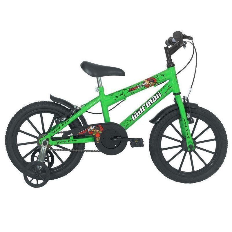 Bicicleta Aro 16 Top Lip Mountain Bike Quadro Aço 1 Marcha Verde Kawasaki Mormaii