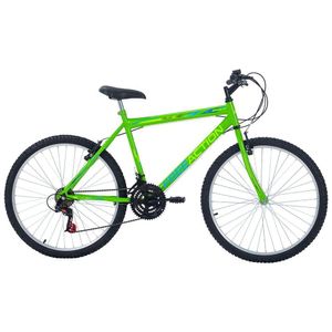 Bicicleta Eden Mountain Bike Aro 26 Quadro Aço 18 Marchas V-Brake Verde Kawasaki Free Action
