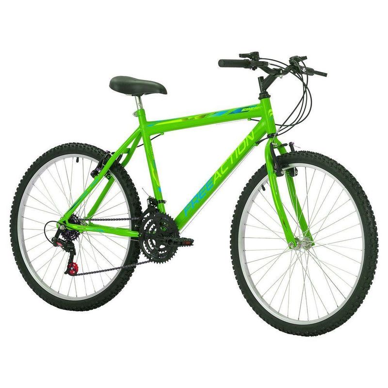 Bicicleta Eden Mountain Bike Aro 26 Quadro Aço 18 Marchas V-Brake Verde Kawasaki Free Action