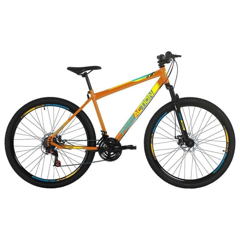 Bicicleta Flexus 20 Mountain Bike Aro 29 Quadro Aço 21 Marchas Free Action Laranja