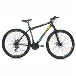Bicicleta Flexus 20 Mountain Bike Aro 29 Quadro Aço 21v Free Action Preto Com Azul/Amarelo