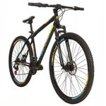 Bicicleta Flexus 20 Mountain Bike Aro 29 Quadro Aço 21v Free Action Preto Com Azul/Amarelo
