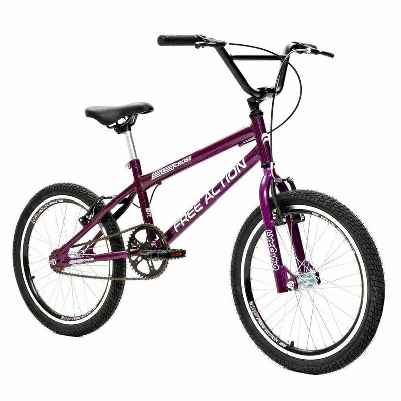 Bicicleta Bmx Sts Cross Aro 20 Quadro Aço 1 Marcha Violeta Free Action