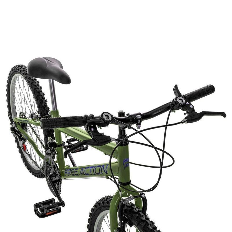 Bicicleta Eden Mountain Bike Aro 24 Quadro Aço 18 Marchas V-Brake Verde Militar Free Action