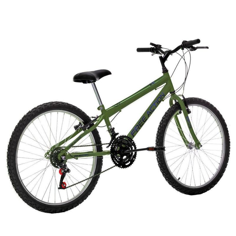 Bicicleta Eden Mountain Bike Aro 24 Quadro Aço 18 Marchas V-Brake Verde Militar Free Action