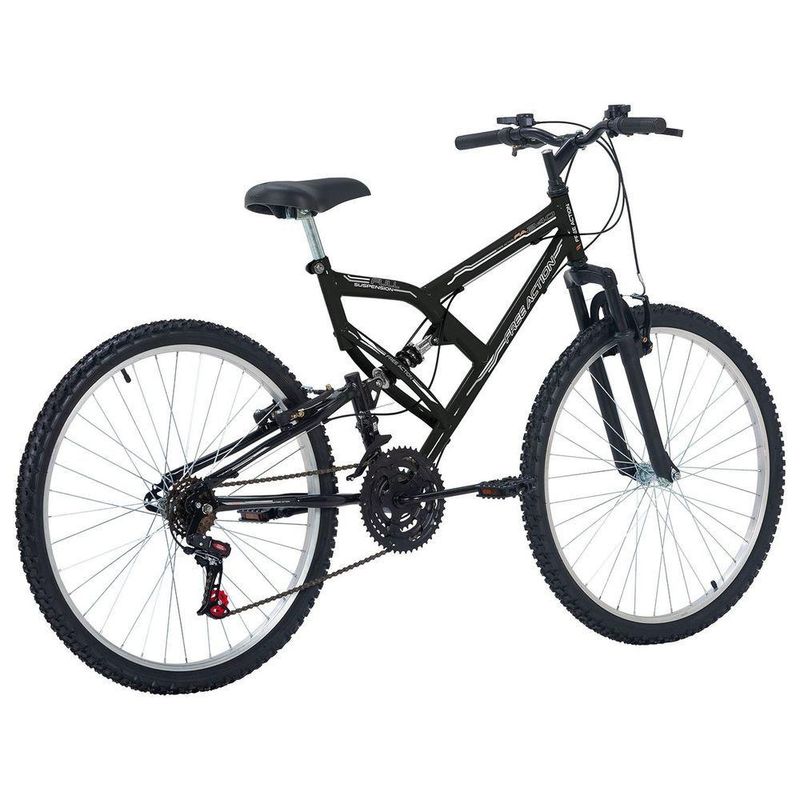 Bicicleta Full FA 240 Mountain Bike Aro 26 Quadro Aço 18 Marchas Preto Free Action