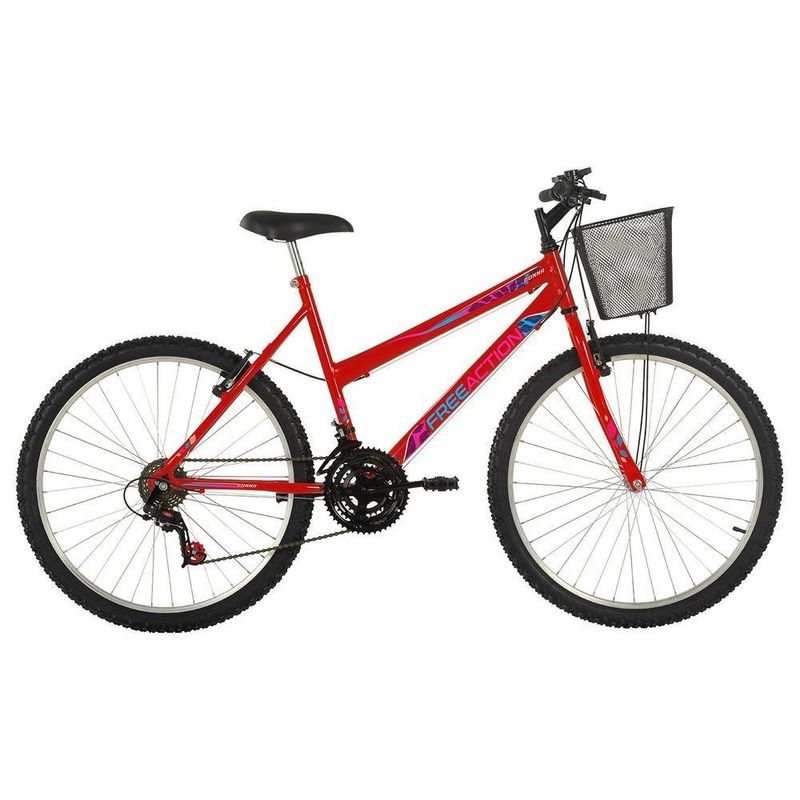 Bicicleta Donna Mountain Bike Aro 26 Quadro Aço 18 Marchas V-Brake Vermelho Coke Free Action